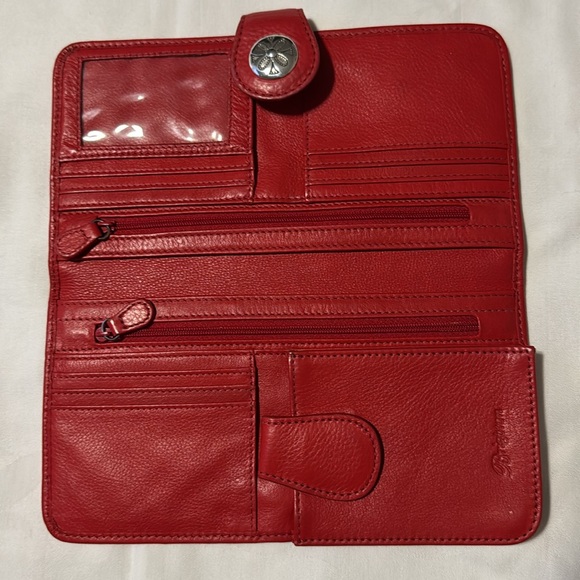 (M) rare Vtg Brighton Paris Red Women's large leather Clutch Wallet. - Picture 3 of 8